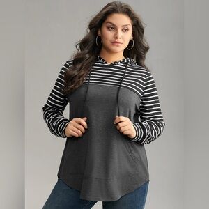 Women's Black and White Striped Hoodie